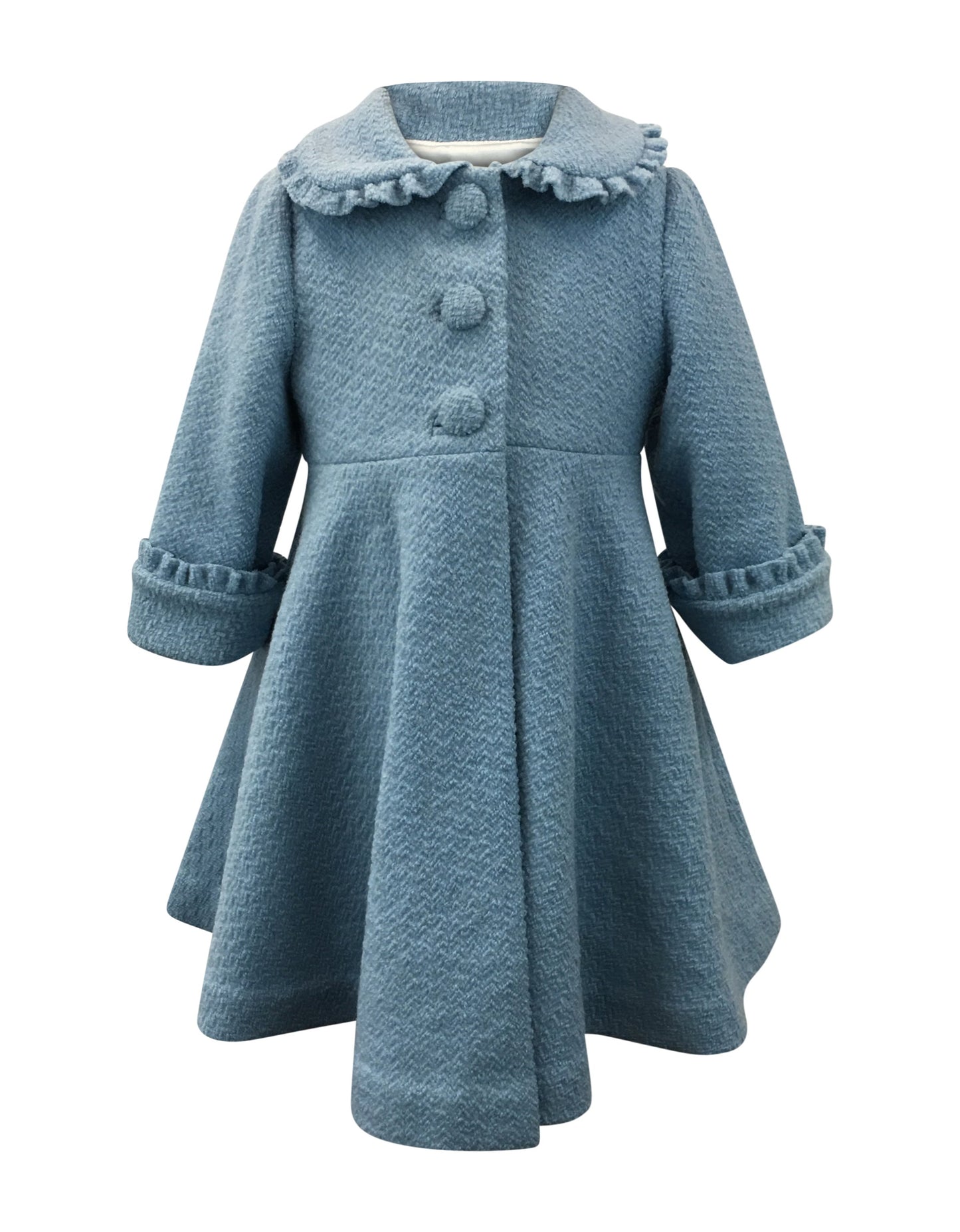 Helena and Harry Girl's Blue Boucle with Ruffles Coat