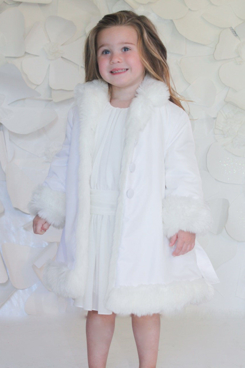 Helena and Harry Girl's White Reversible Faux Fur-Lined Trench Coat