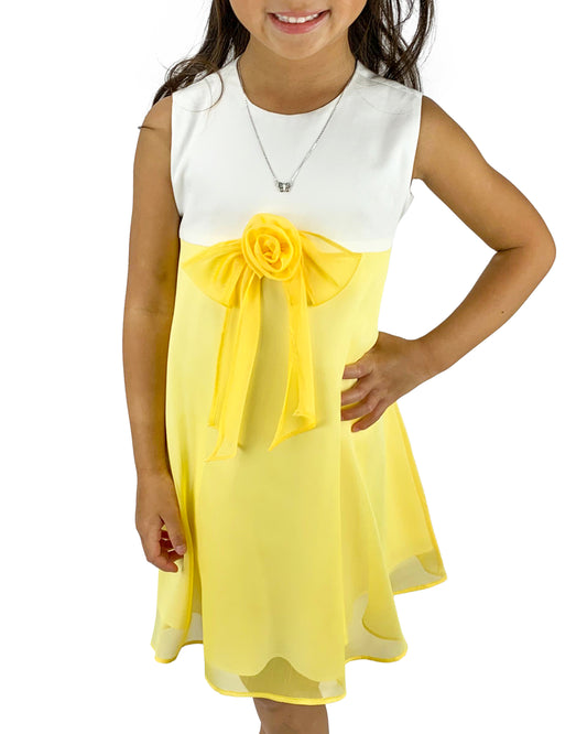 Helena and Harry Yellow and White Front Bow Spectator Dress