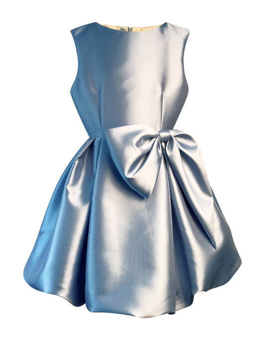 Helena and Harry Girl's Solid Blue Satin Bow Dress