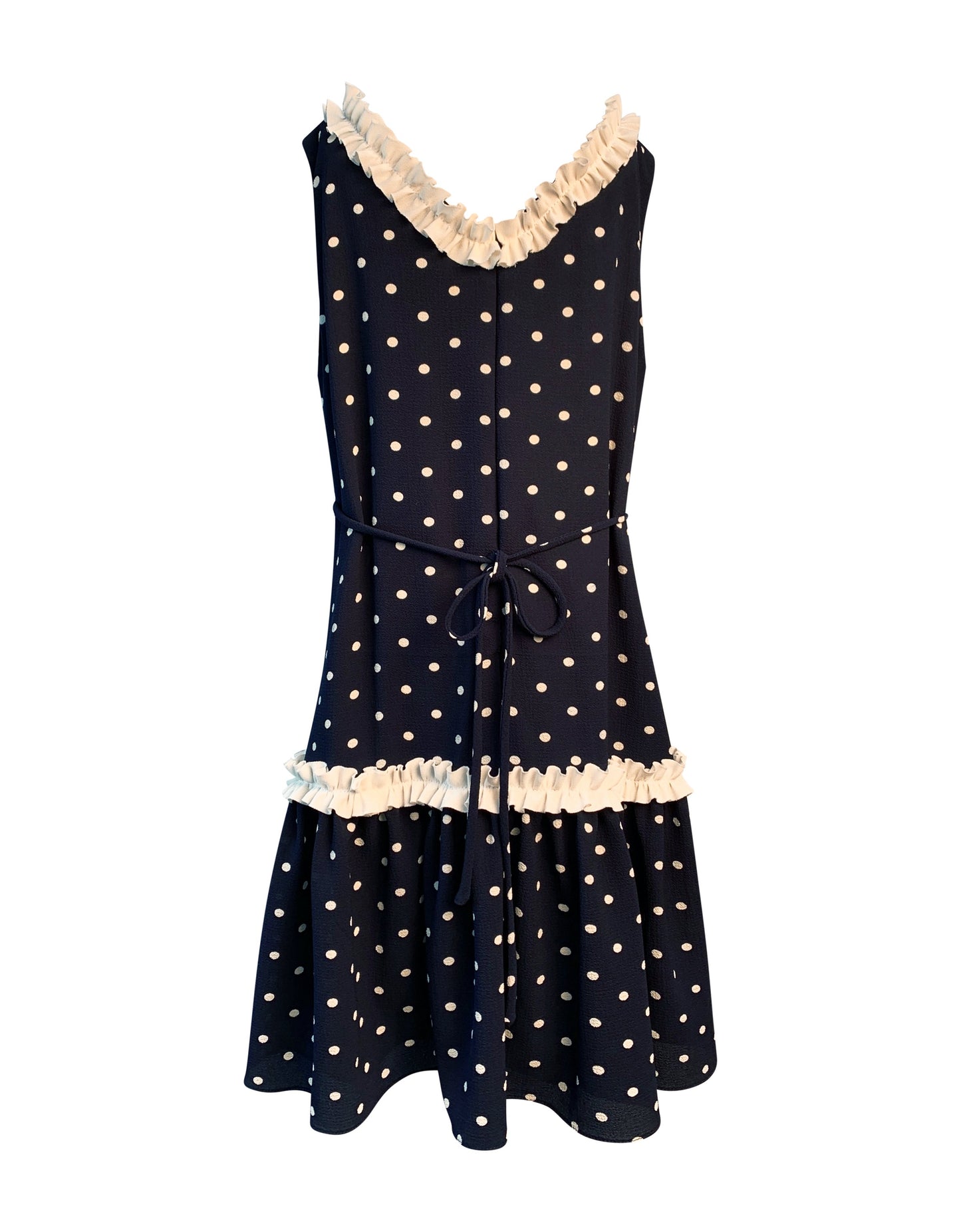 Helena and Harry Girl's Navy with White Dots and Ruffles Dress