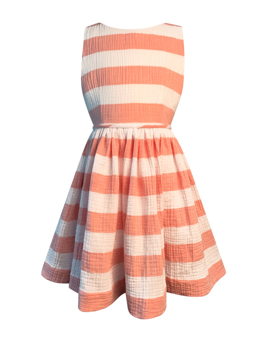 Helena and Harry Girl's Coral and White Horizontal Stripe Dress