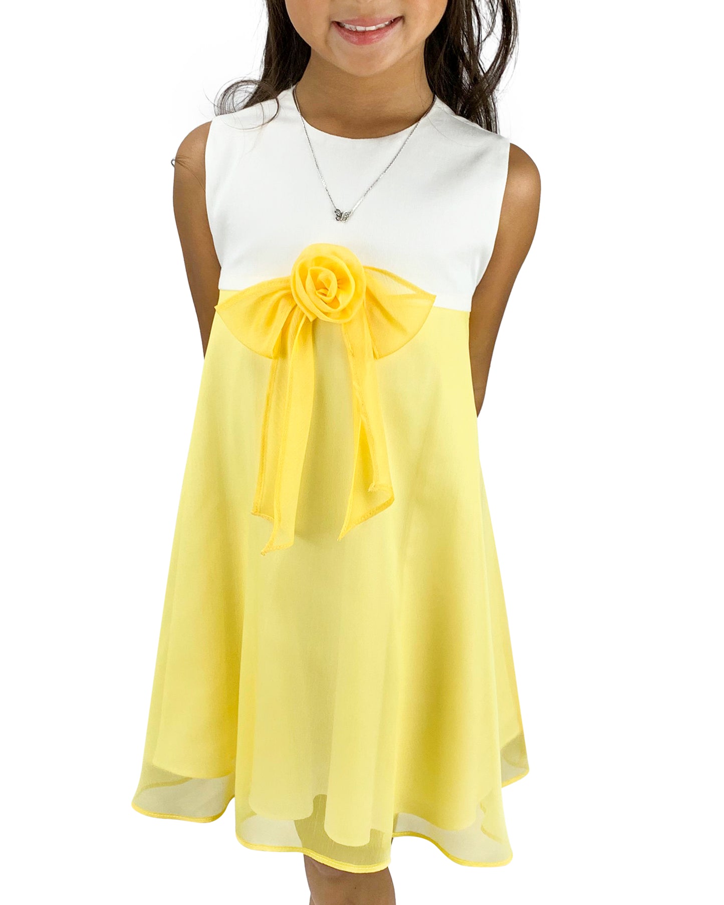 Helena and Harry Yellow and White Front Bow Spectator Dress