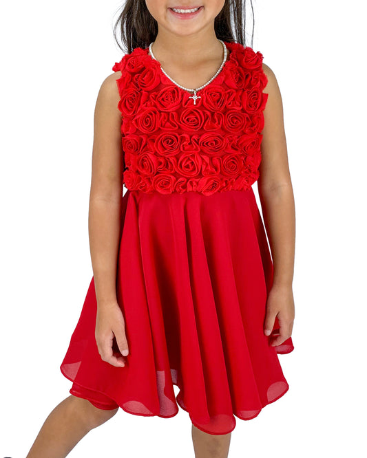 Helena and Harry Girl's Red Rosette Dress