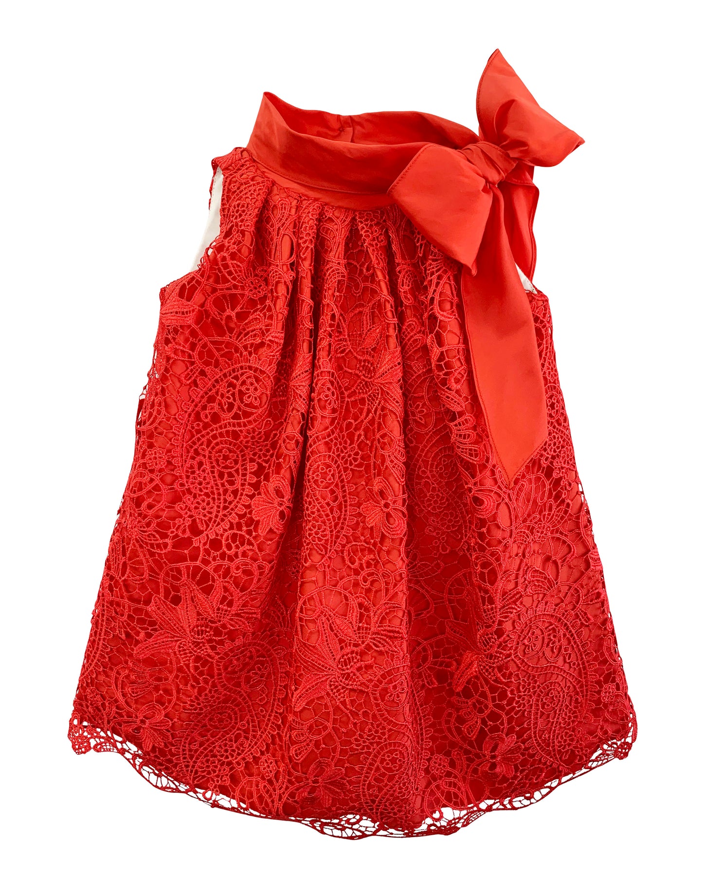 Helena and Harry Girl's Bow on Red Lace and Taffeta Dress