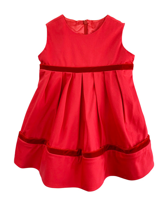 Helena and Harry Girl's Red Sateen with Velvet Trim Dress