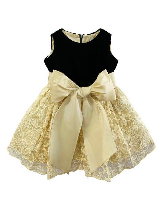 Helena and Harry Girl's Gold Lace and Black Velvet Dress