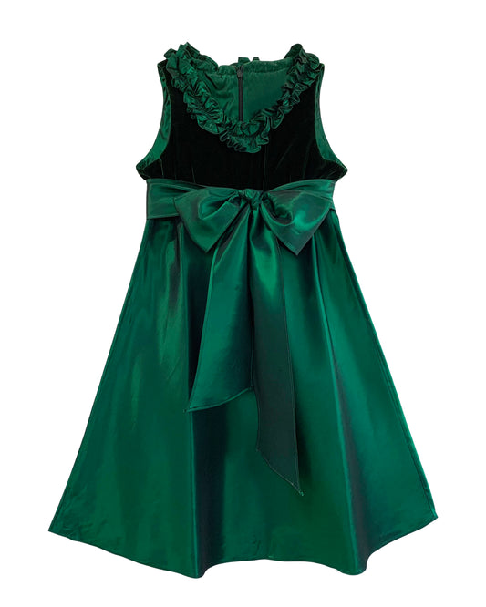 Helena and Harry Girl's Emerald Green Taffeta and Velvet Dress