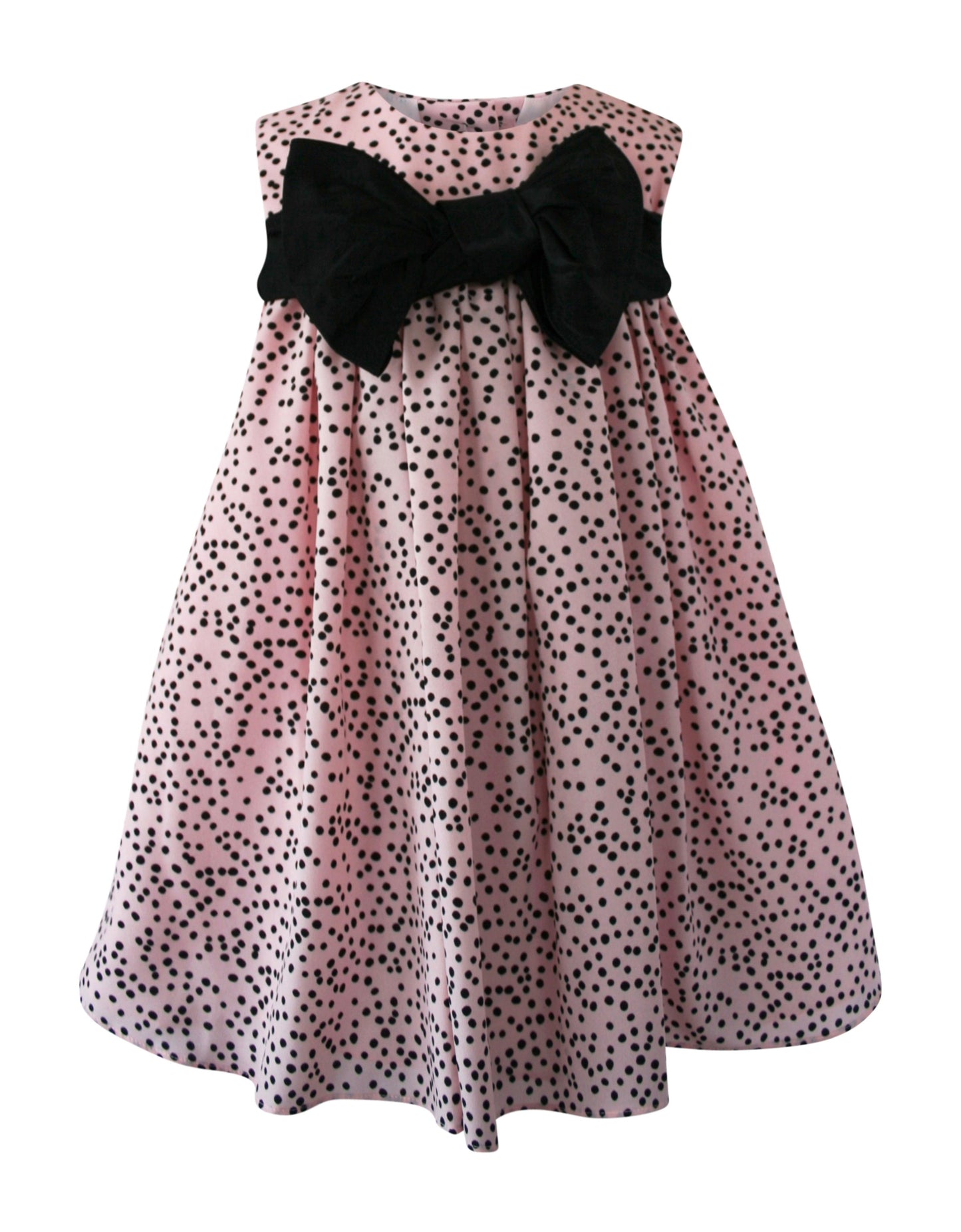 Helena and Harry Girl's Pink with Black Dots Bow Front Dress