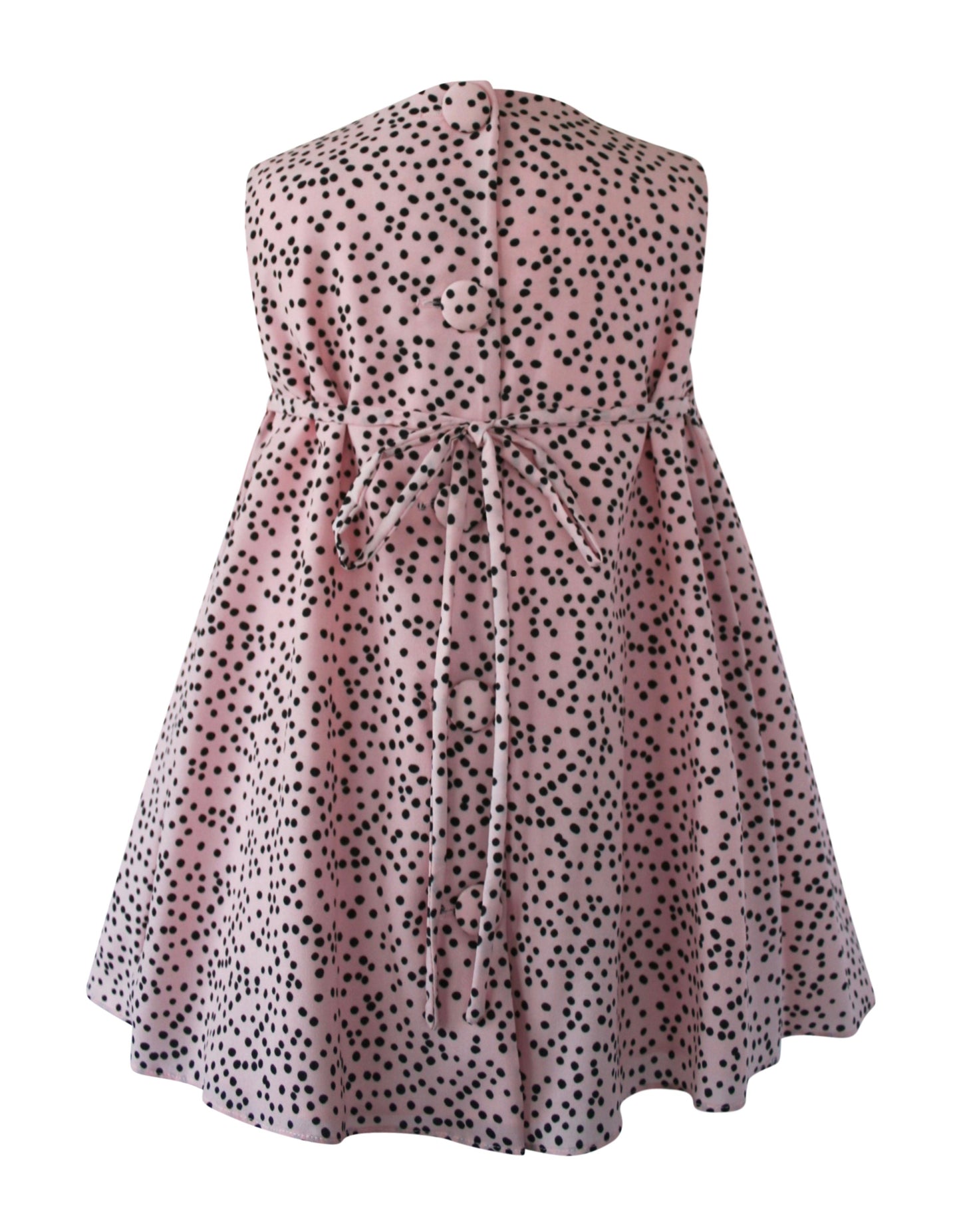 Helena and Harry Girl's Pink with Black Dots Bow Front Dress