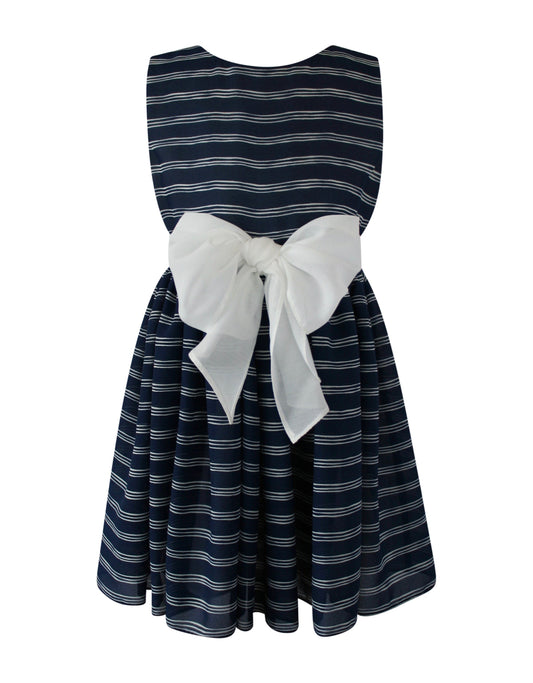 Helena and Harry Girl's Navy Blue with White Stripes Georgette Dress