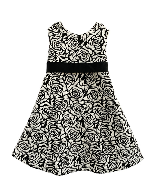 Helena and Harry Girl's Black and Ivory Rose Knit Dress