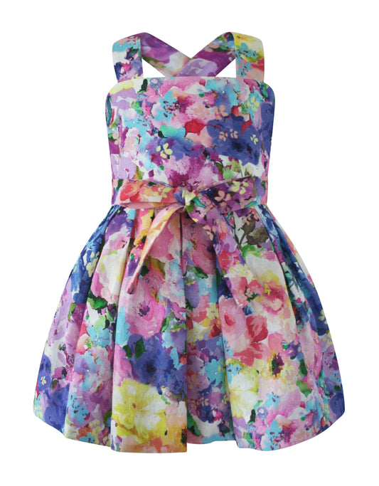 Helena and Harry Girl's Bright Floral Linen Print Dress