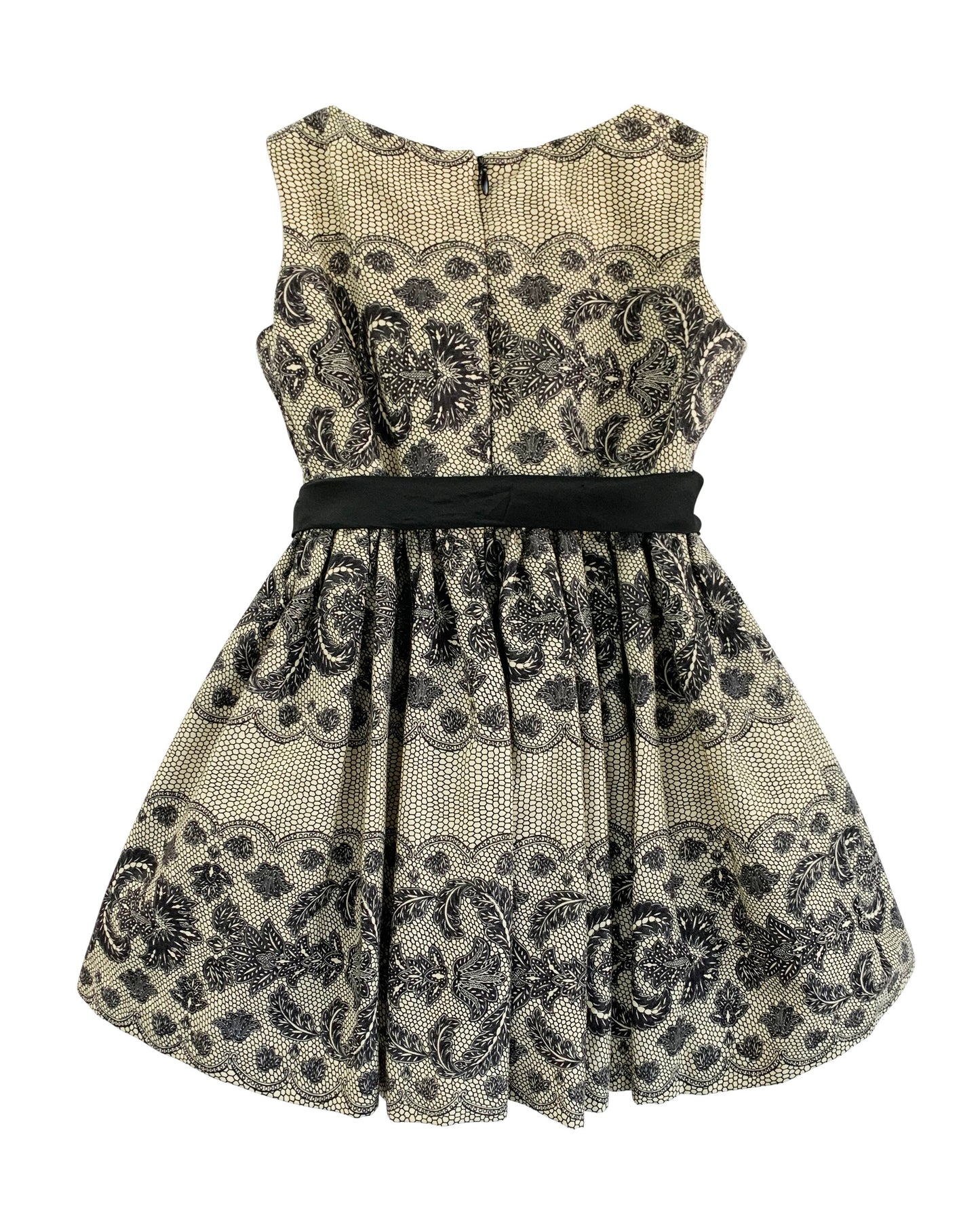 Helena and Harry Girl's Camel Colored Cotton with Black Lace Print Dress