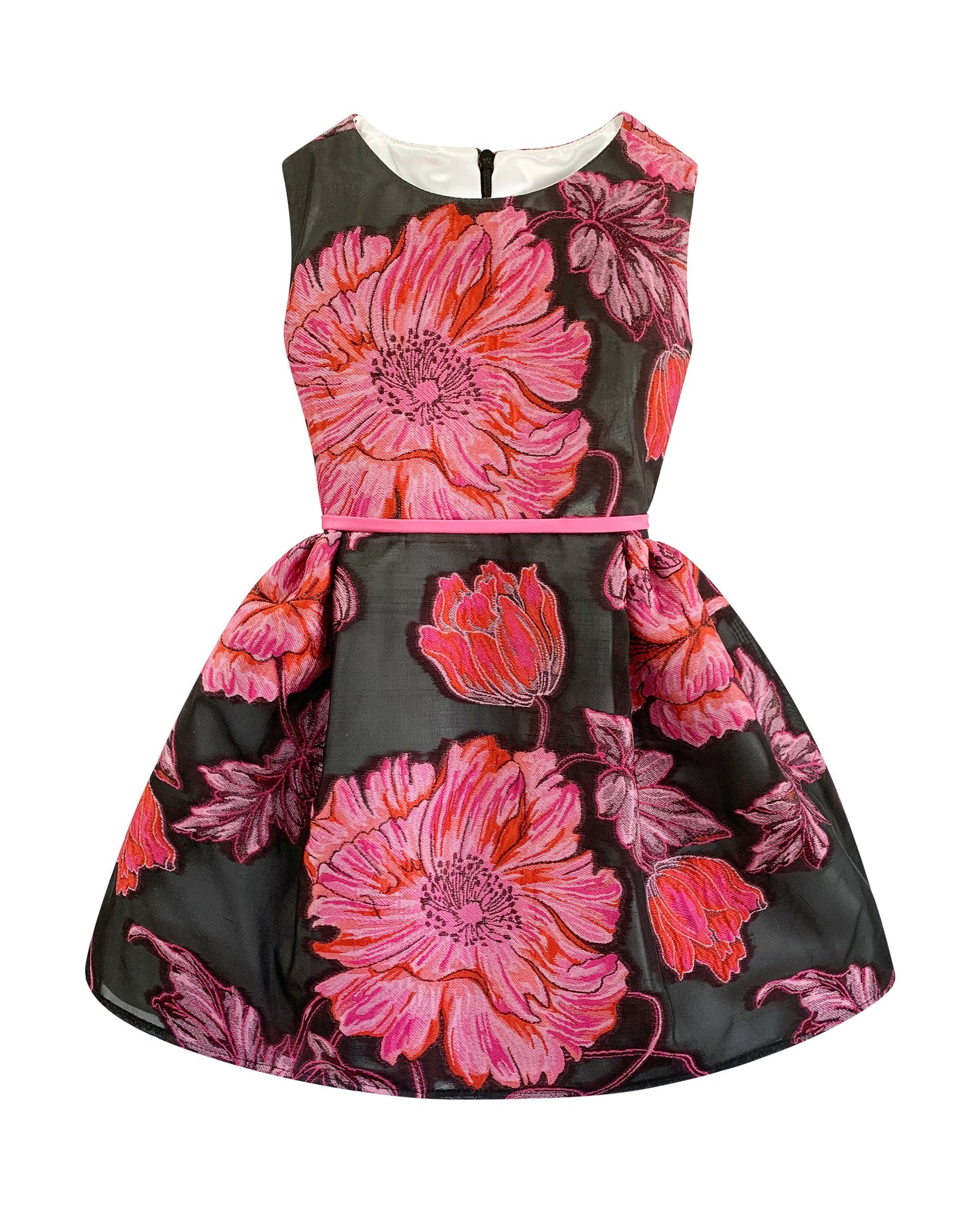 Helena and Harry Girl's Fuchsia and Red Floral on Black Dress
