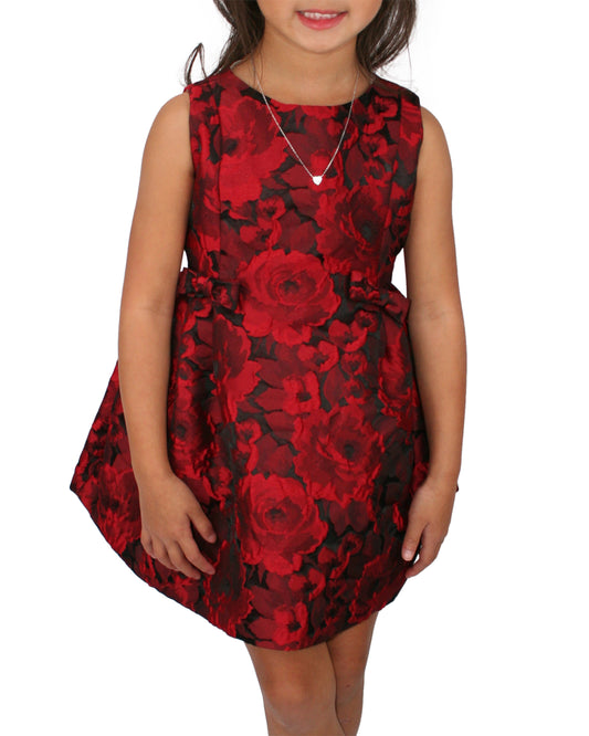 Helena and Harry Girl's Red Jacquard Dress