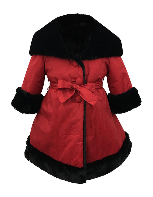 Helena and Harry Girl's Red and Black Hooded Fur-Lined Reversible Coat