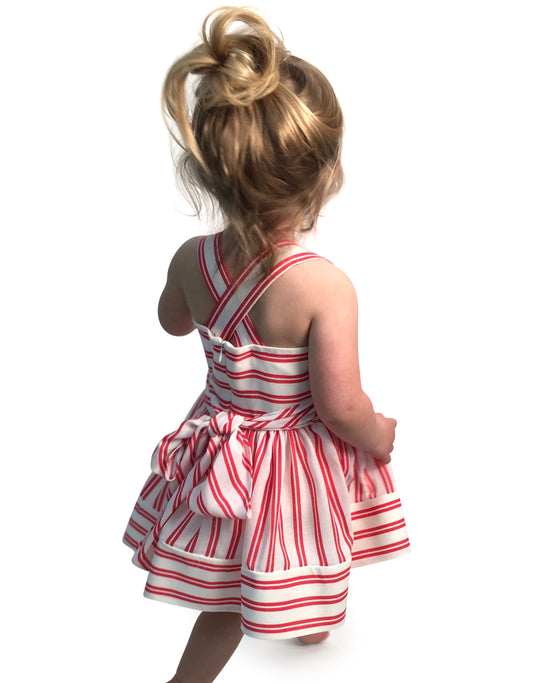 Helena and Harry Girl's Coral and White Striped Sundress