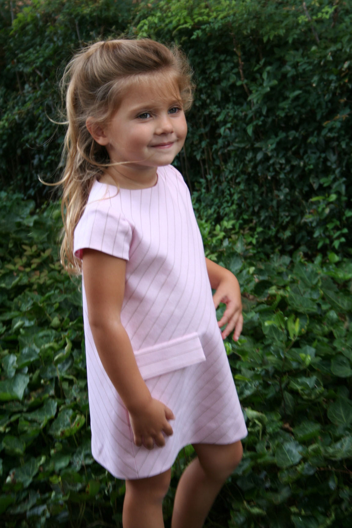 Helena and Harry Girl's Pink with Diagonal Stripes Dress