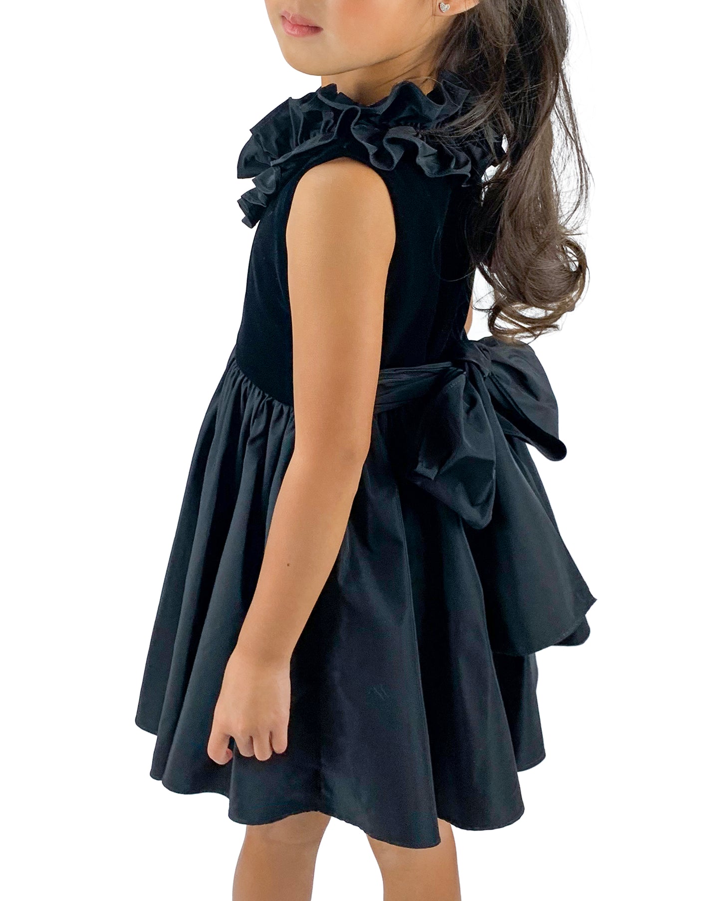 Helena and Harry Girl's Black Velvet/Taffeta Ruffle Neck Dress