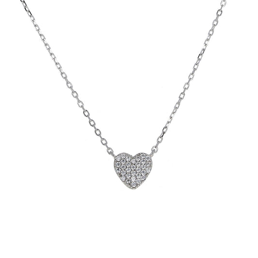 Helena and Harry Pave Heart on Sterling Silver Chain Necklace