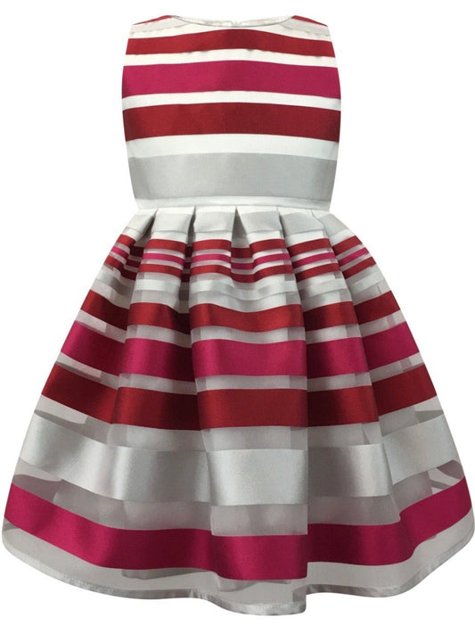 Helena and Harry Girl's Red and Fuchsia Satin Striped Organza Dress