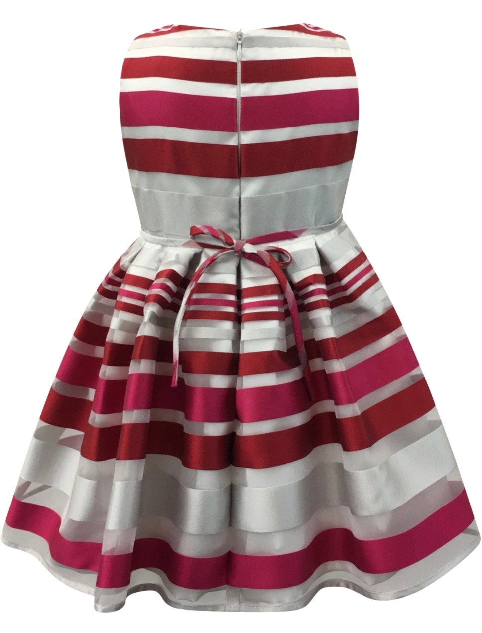 Helena and Harry Girl's Red and Fuchsia Satin Striped Organza Dress