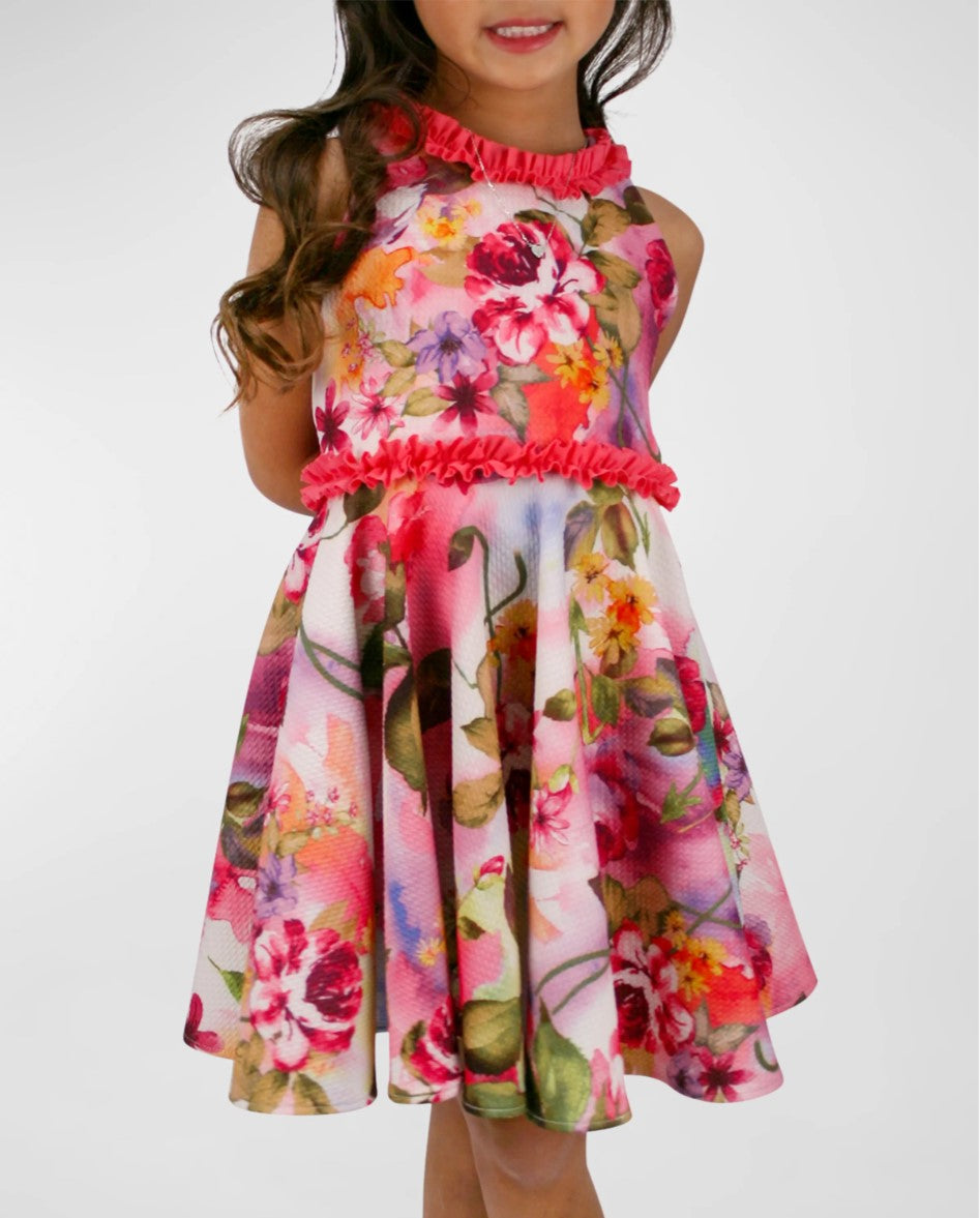 Helena and Harry Girl's Floral-Print Ruffle Trim Dress