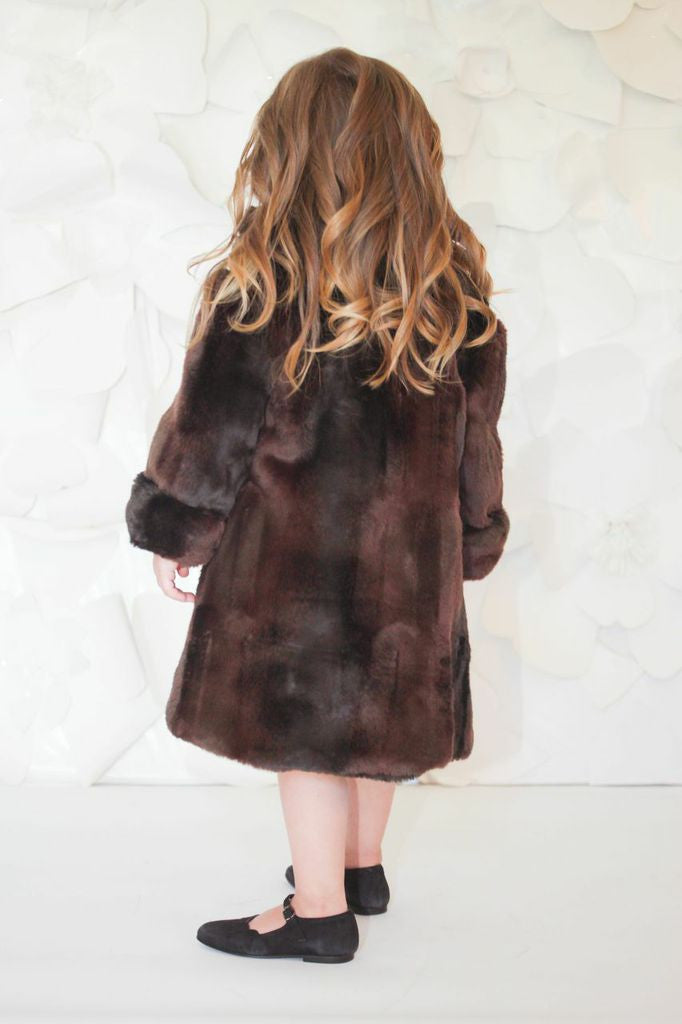 Helena and Harry Girl's Black and Brown Reversible Faux Fur Lined Trench Coat